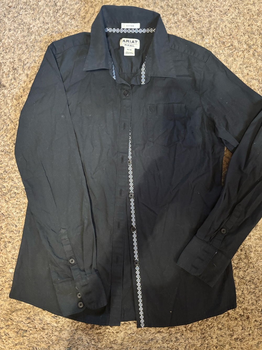 Ariat Black Button-Down Shirt with Embroidered Front Trim